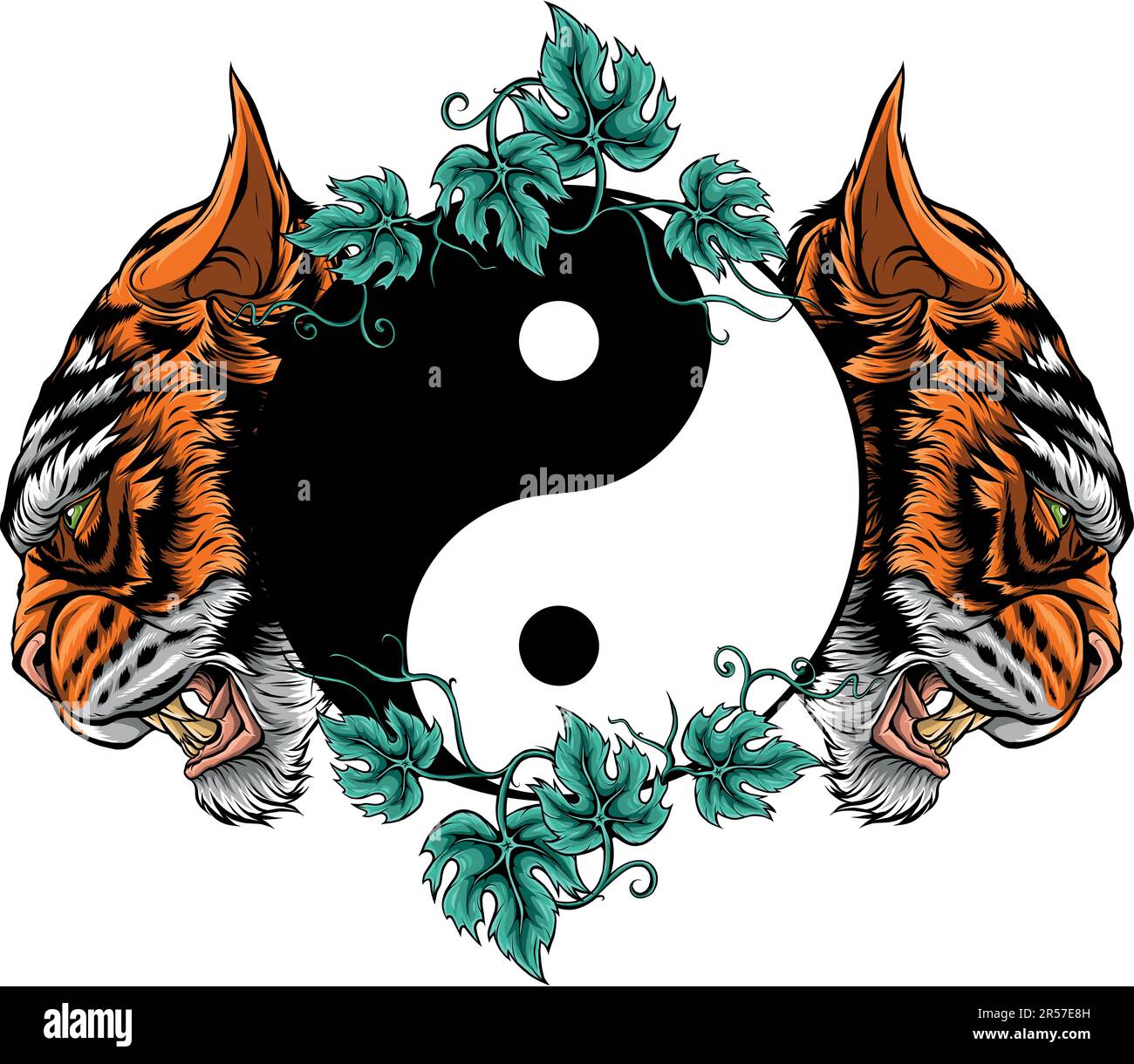 illustration de deux têtes de tigre avec symbole yin yang Illustration de Vecteur
