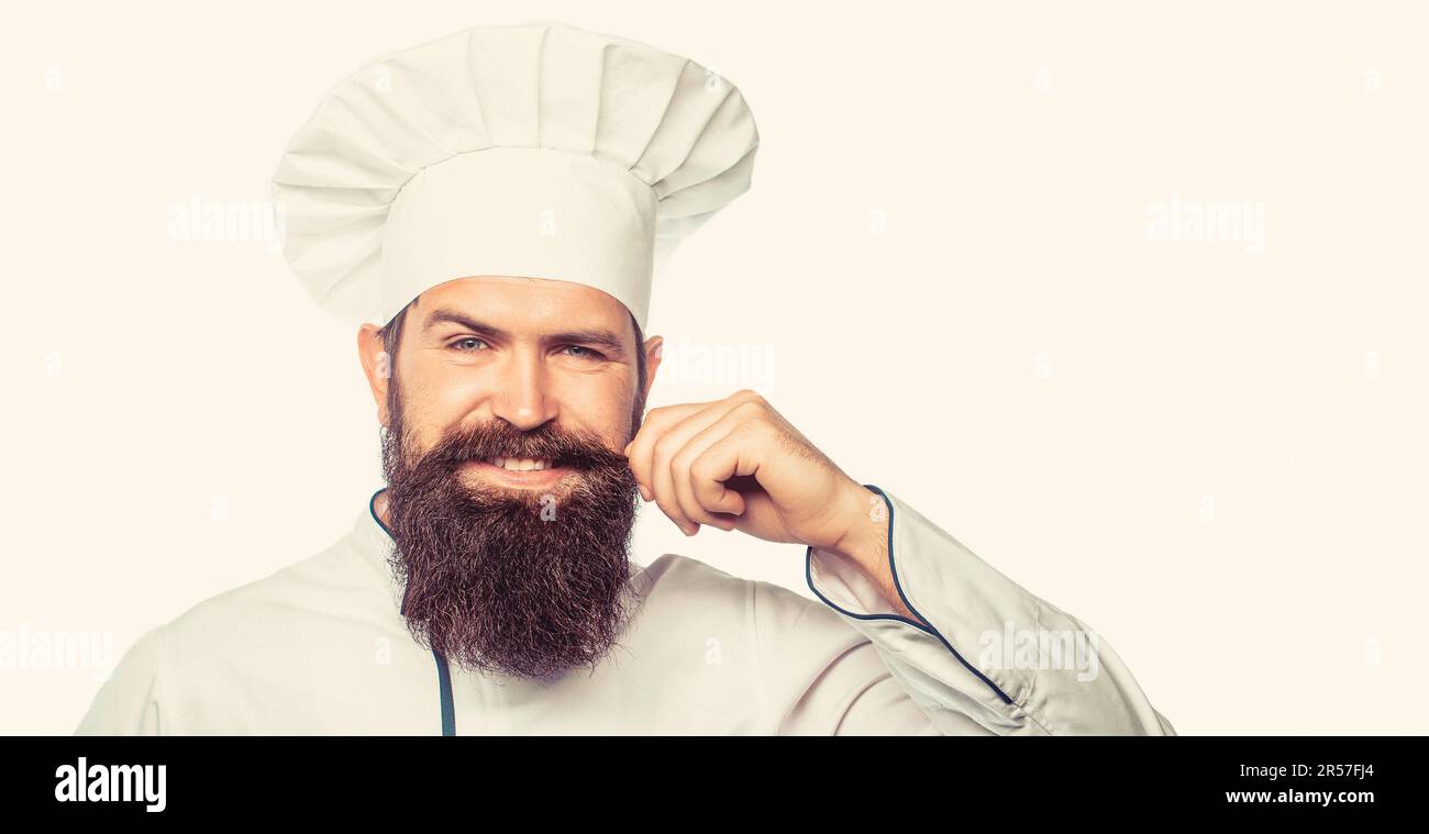 Chef Cuisinier Barbu Ou Boulanger Chefs Masculins Barbus Isolés Sur Blanc  Barbe Et Moustache Portant Un Tablier à Bavette Homme Nappy Portrait D'un  Chef Cuisinier Heureux