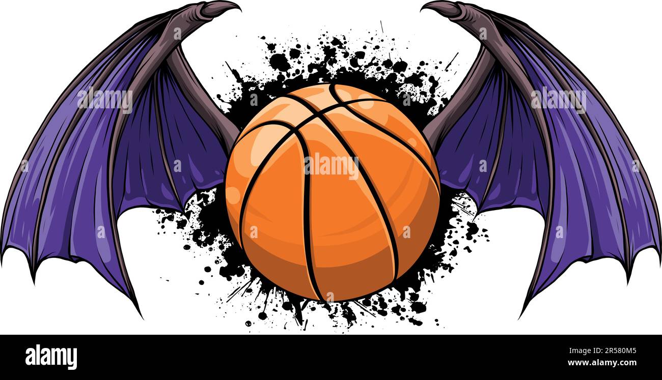 Illustration vectorielle du ballon de basket-ball avec ailes de chauve-souris. Illustration de Vecteur