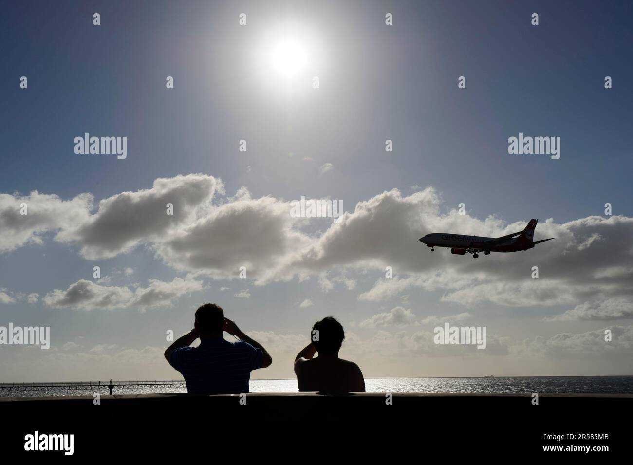 Avion, aéroport, Arrecife, Lanzarote, Iles Canaries, Espagne, approche d'atterrissage IFlugzeug, Kanarische Inseln, approche d'atterrissage, Espagne Banque D'Images