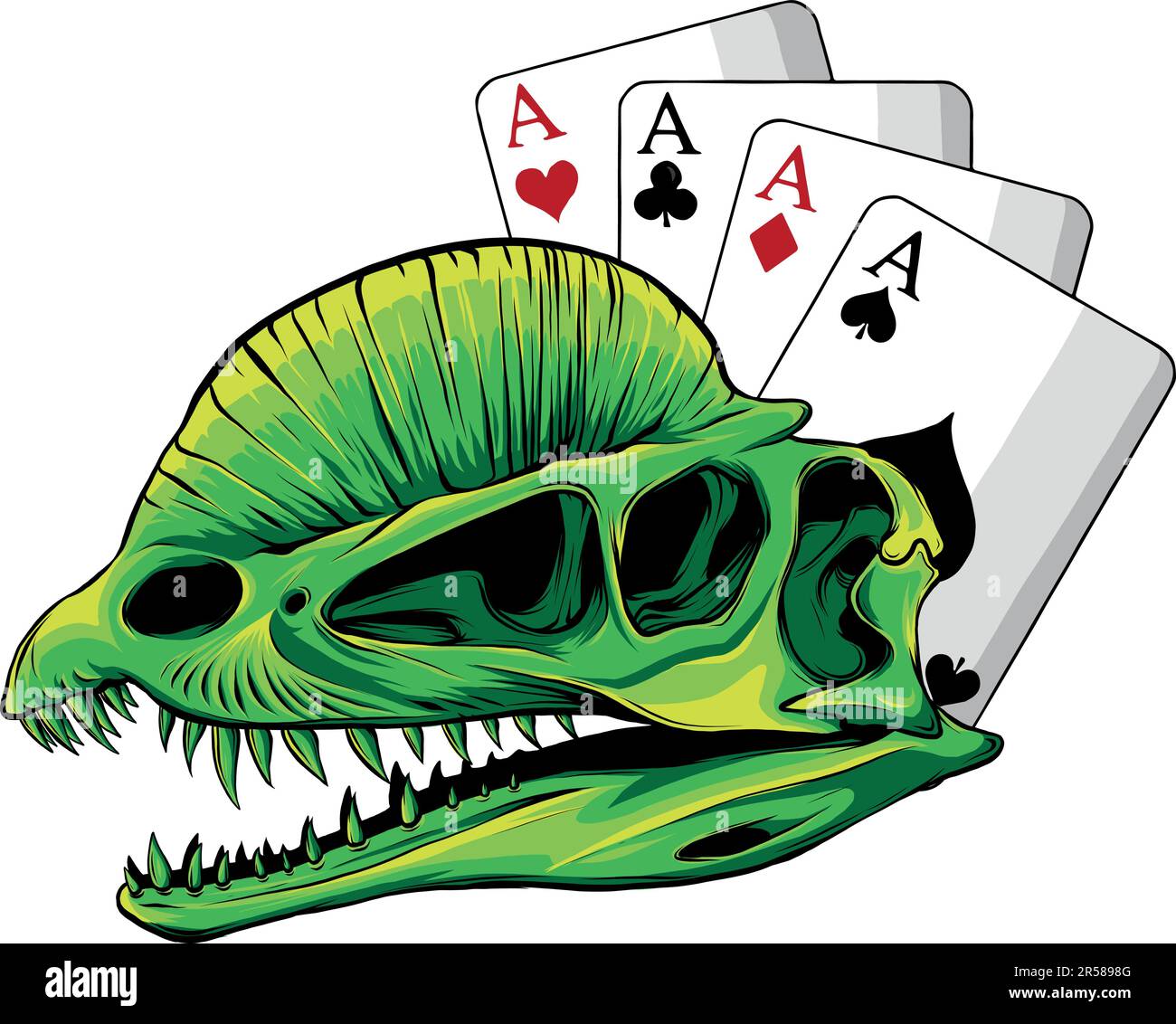 illustration vectorielle du crâne de dilosaurus avec des cartes de poker Illustration de Vecteur