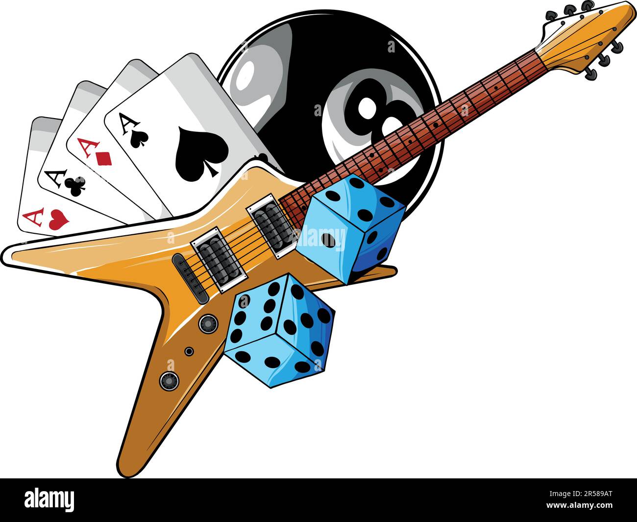 Illustration vectorielle de guitare électrique avec jeu de casino Illustration de Vecteur