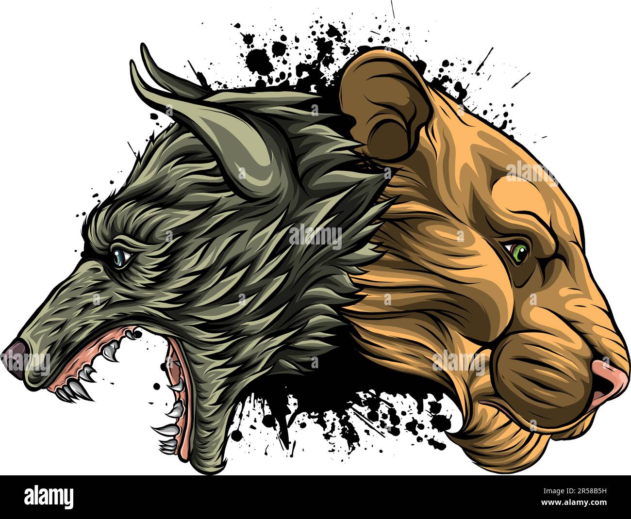 illustration vectorielle de la tête du lion et du loup Illustration de Vecteur