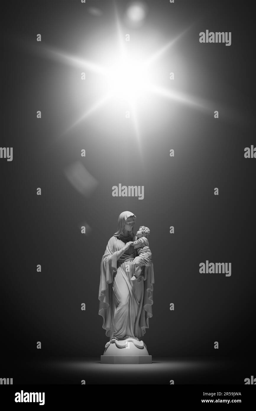 Marie mère Saint Maria Sainte mère de Jésus bébé chrétien Jésus Catholicisme Catholicisme religieux Statue Star 3D l'illustration rendent le rendu numérique Banque D'Images