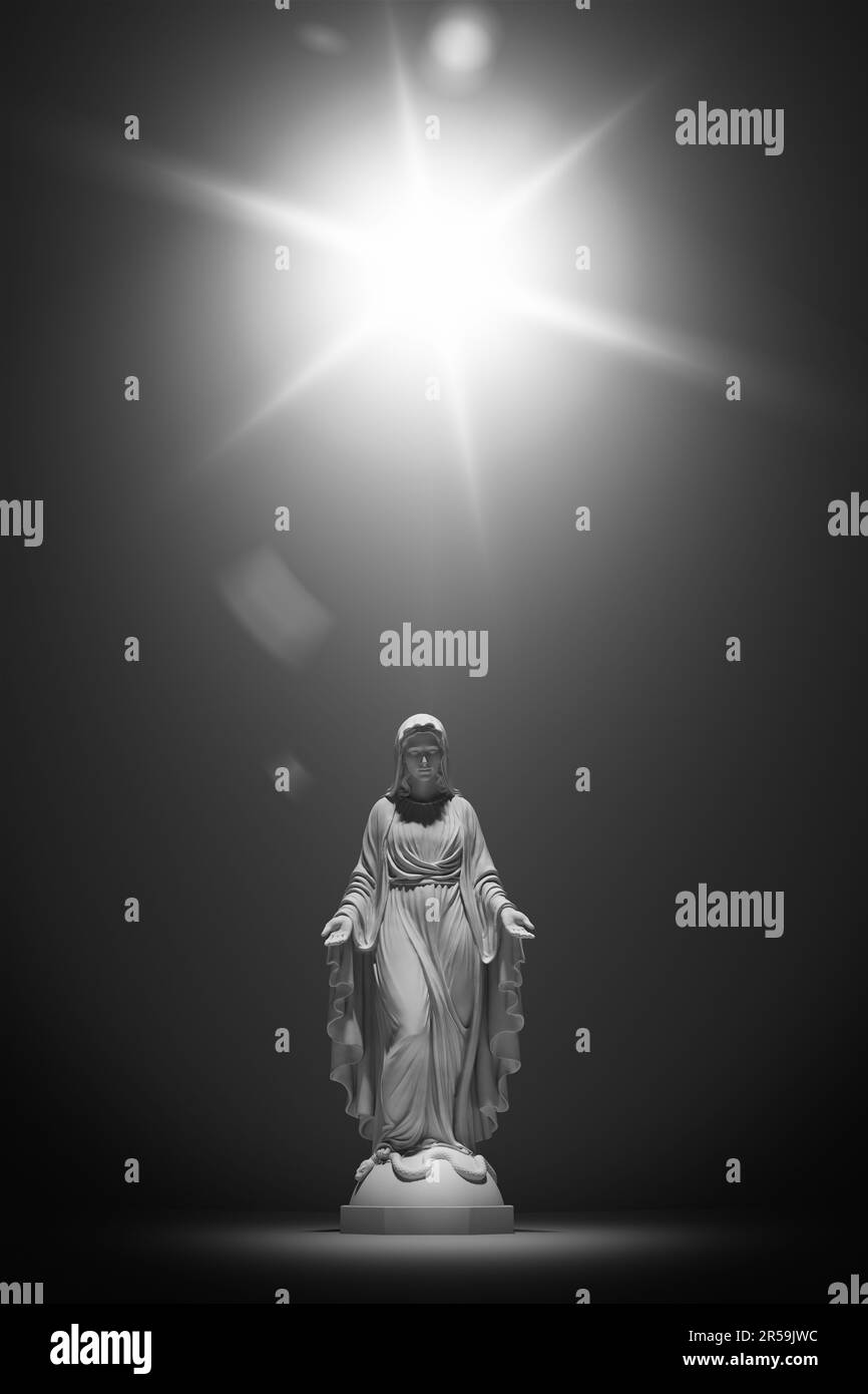 Vierge Marie Sainte Maria mère de Jésus Catholicisme catholique chrétien Statue religieuse Star 3D illustration rendu numérique Banque D'Images