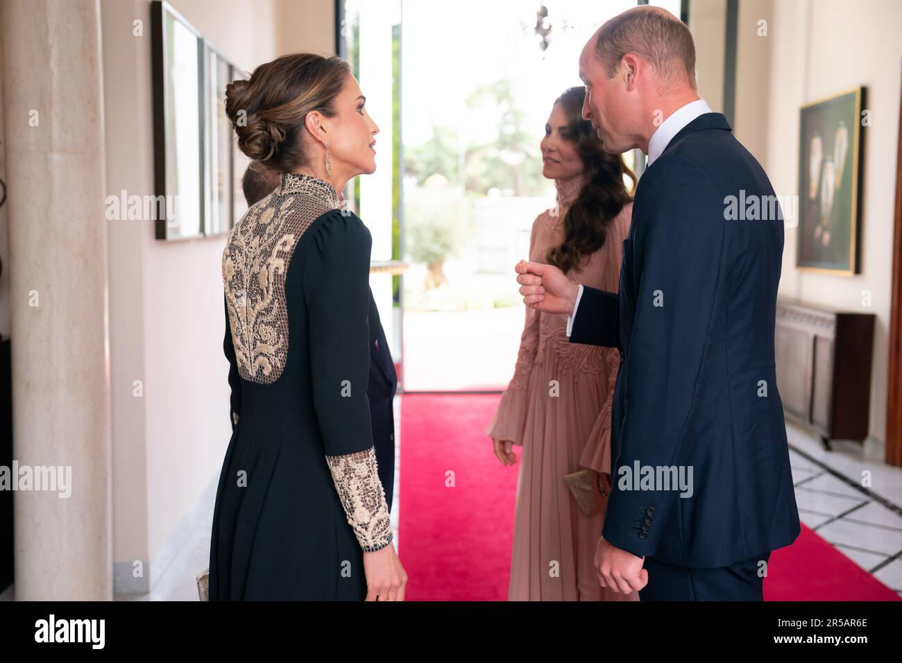 Amman, Jordanie. 01st juin 2023. Leurs Majestés le roi Abdallah II et la reine Rania Al Abdullah reçoivent des membres de la famille royale hachémite et des invités distingués le prince et la princesse de Galles, William et Kate à Amman, en Jordanie, sur 1 juin 2023. (Photo de la Cour royale hachémite RHC via Credit: SIPA USA/Alamy Live News Banque D'Images