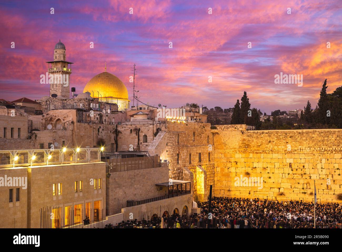 Le mur occidental et le Dôme du Rocher, Jérusalem, Israël Banque D'Images