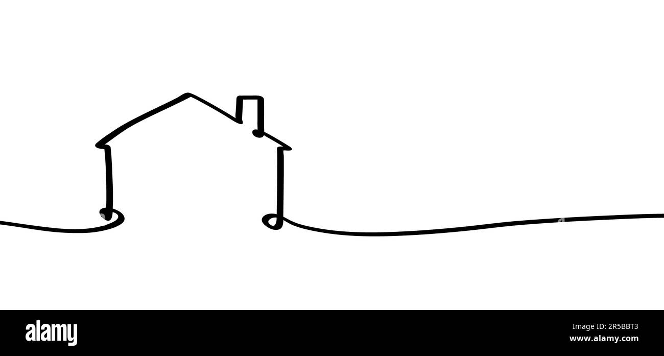 Motif de ligne de maison de dessin animé. Icône ou symbole Accueil. Une mise en plan de ligne continue. logo bâtiments ou maisons Banque D'Images