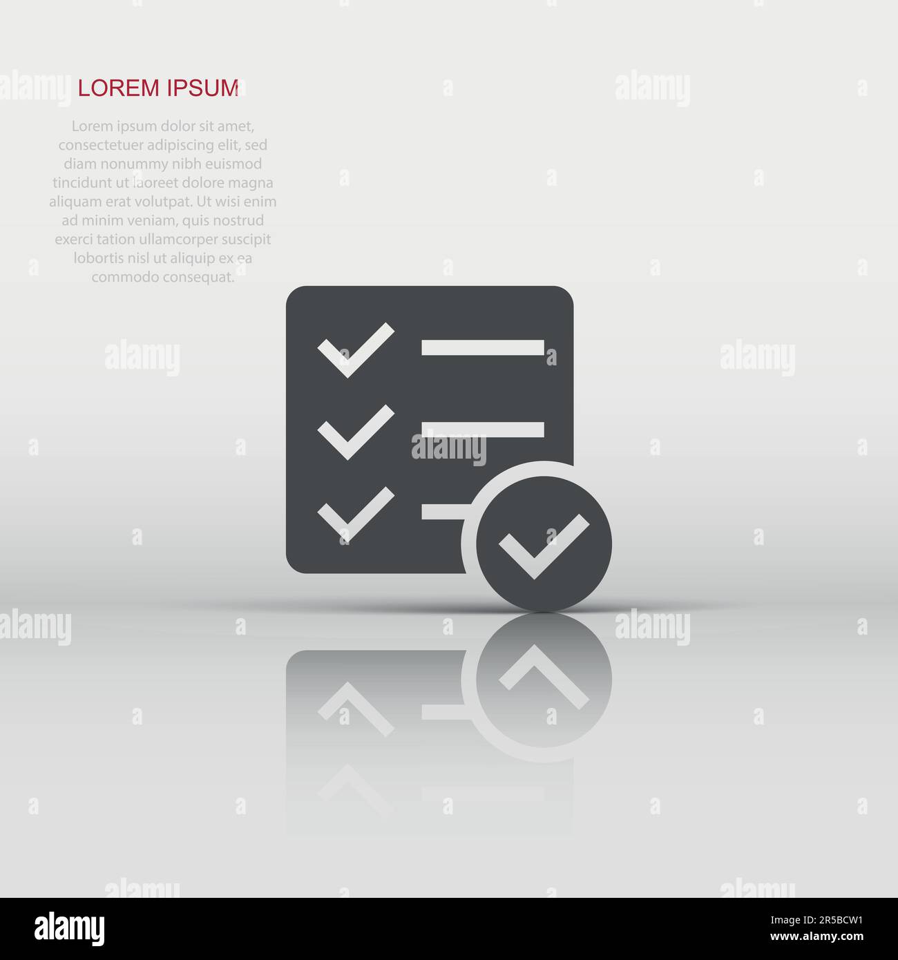 Liste de signer dans l'icône de style plat. Illustration vecteur de l'enquête sur fond blanc isolé. Coche banner concept d'entreprise. Illustration de Vecteur