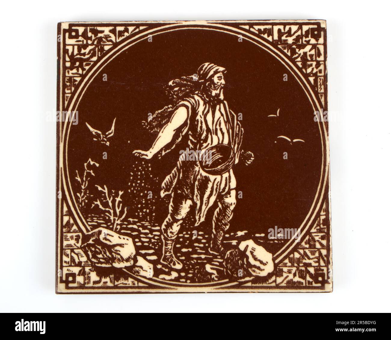 Antique 1880-90s parabole victorienne de Minton de la tuile biblique de Sower Banque D'Images