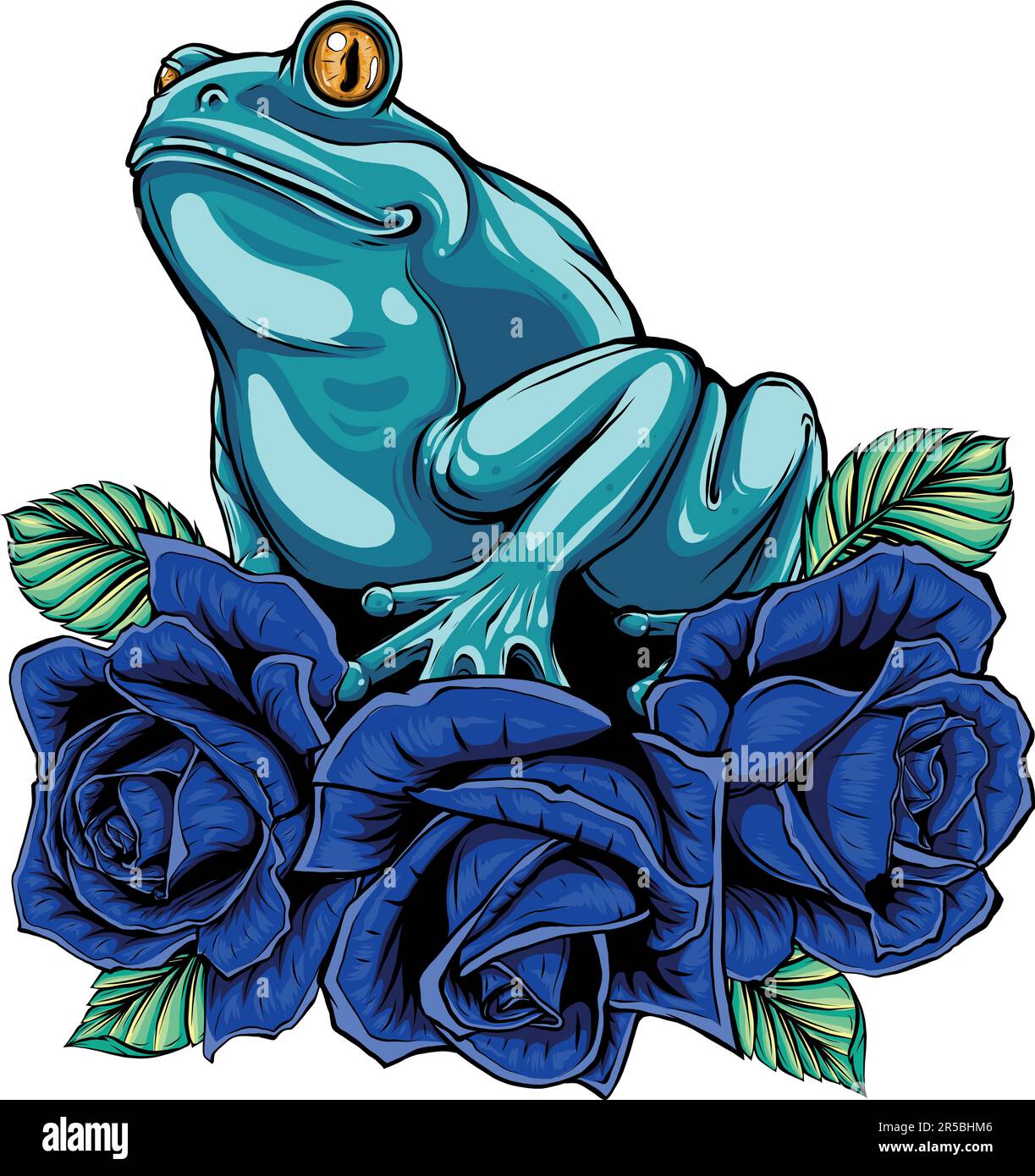 grenouille sur roses rouges avec feuilles vecteur illustration design sur fond blanc Illustration de Vecteur