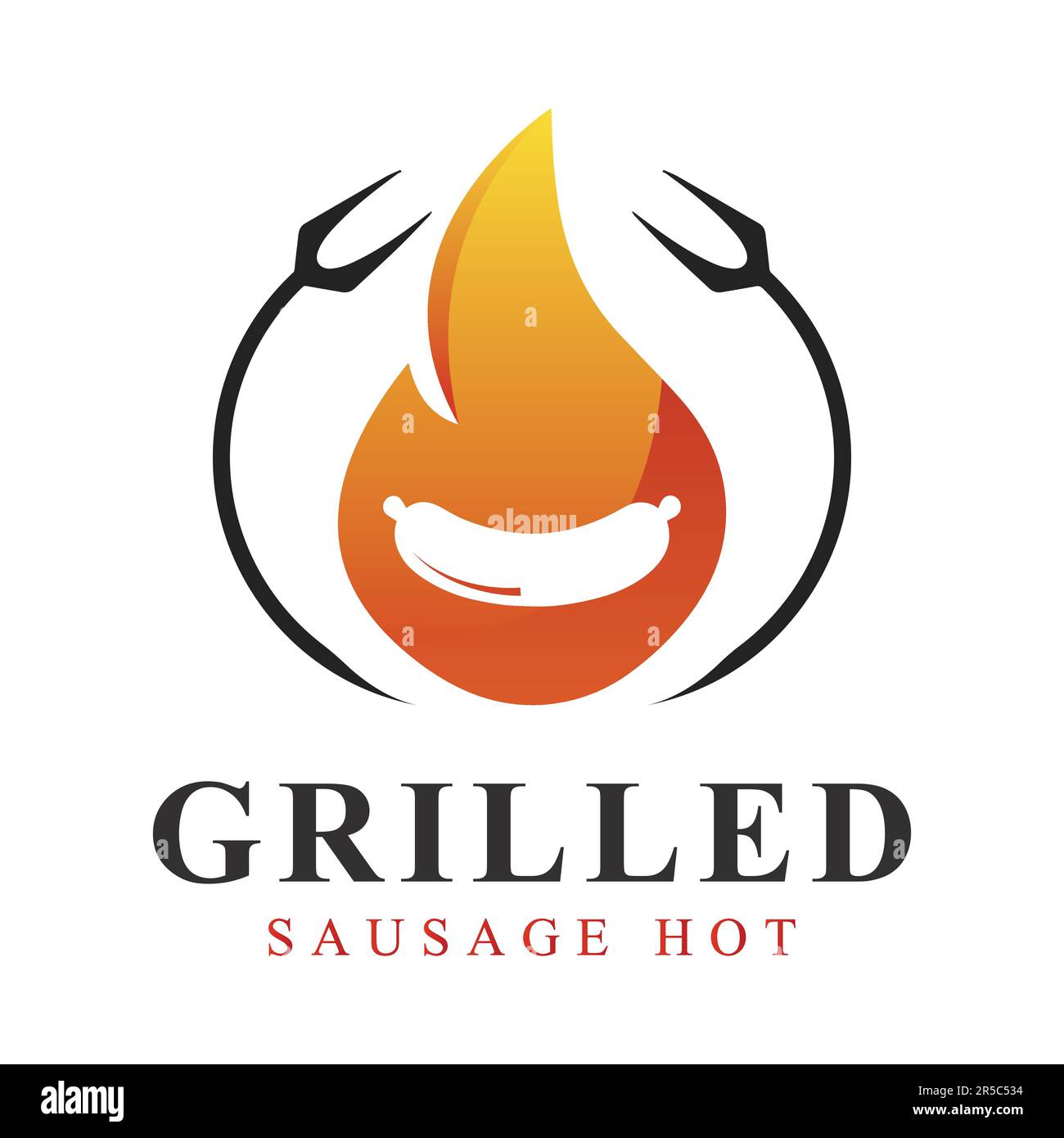 BBQ Grill logo Design hotdog Vector Grilled Fire logotype Illustration de Vecteur