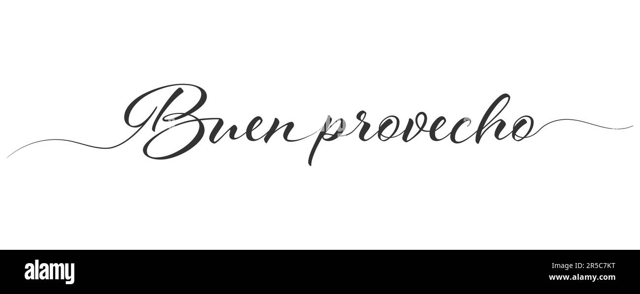 Profitez de votre repas. Inscription calligraphique en une ligne. Style plat, langue espagnol Illustration de Vecteur Profitez de votre repas. Inscription calligraphique en une ligne. Style plat, langue espagnol Illustration de Vecteur