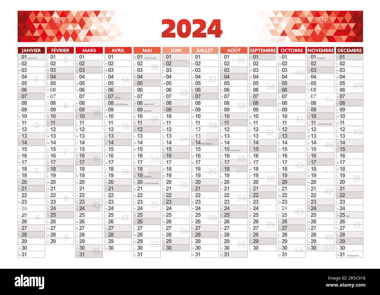 calendrier annuel 2024 en avant de la france Banque D'Images