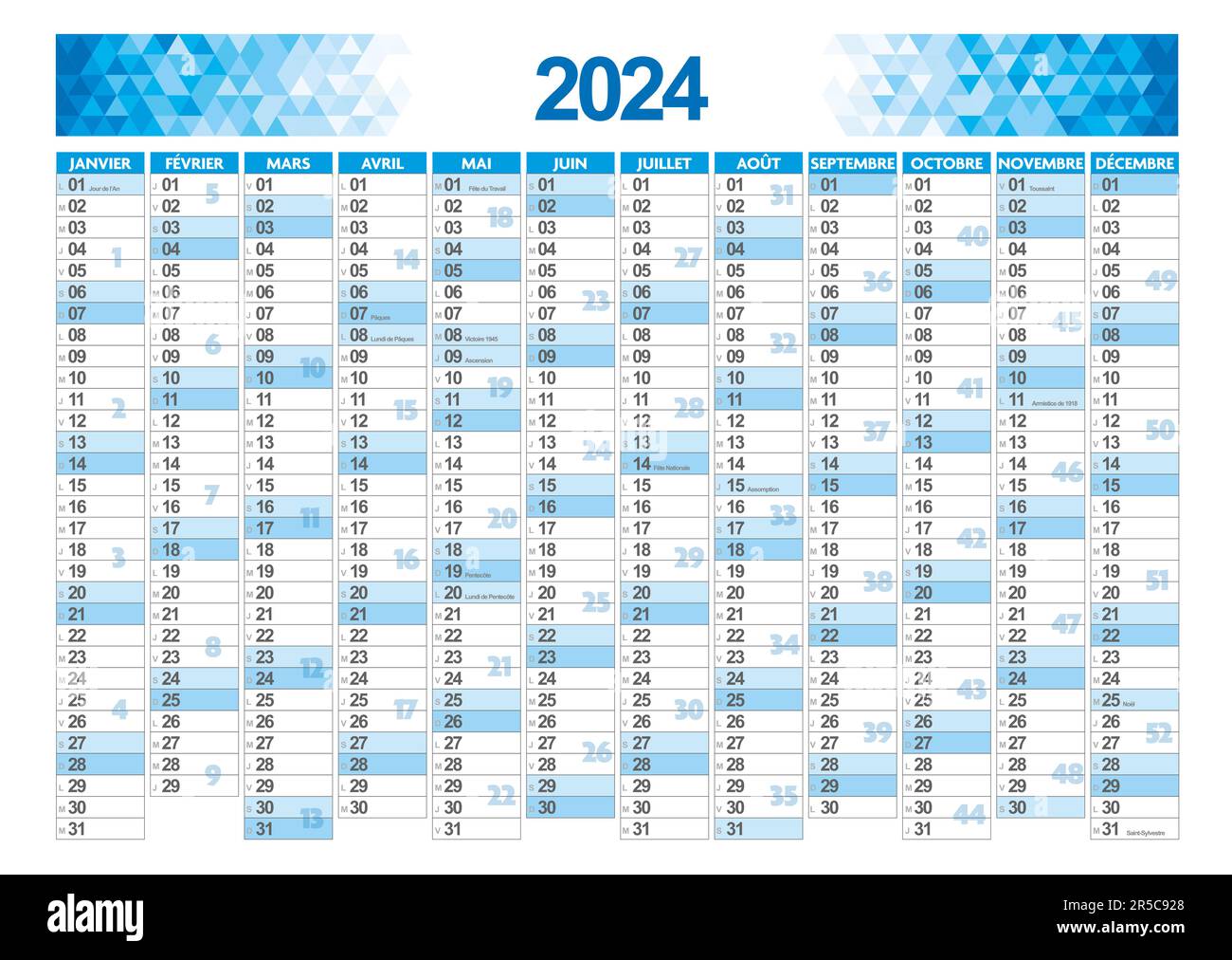 Simple 2024 year calendar week Banque de photographies et d'images