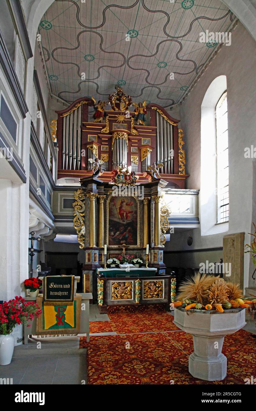 Orgue, Église protestante, Prichsenstadt, Basse-Franconie, Bavière, Thanksgiving, Harvest Festival, Allemagne Banque D'Images