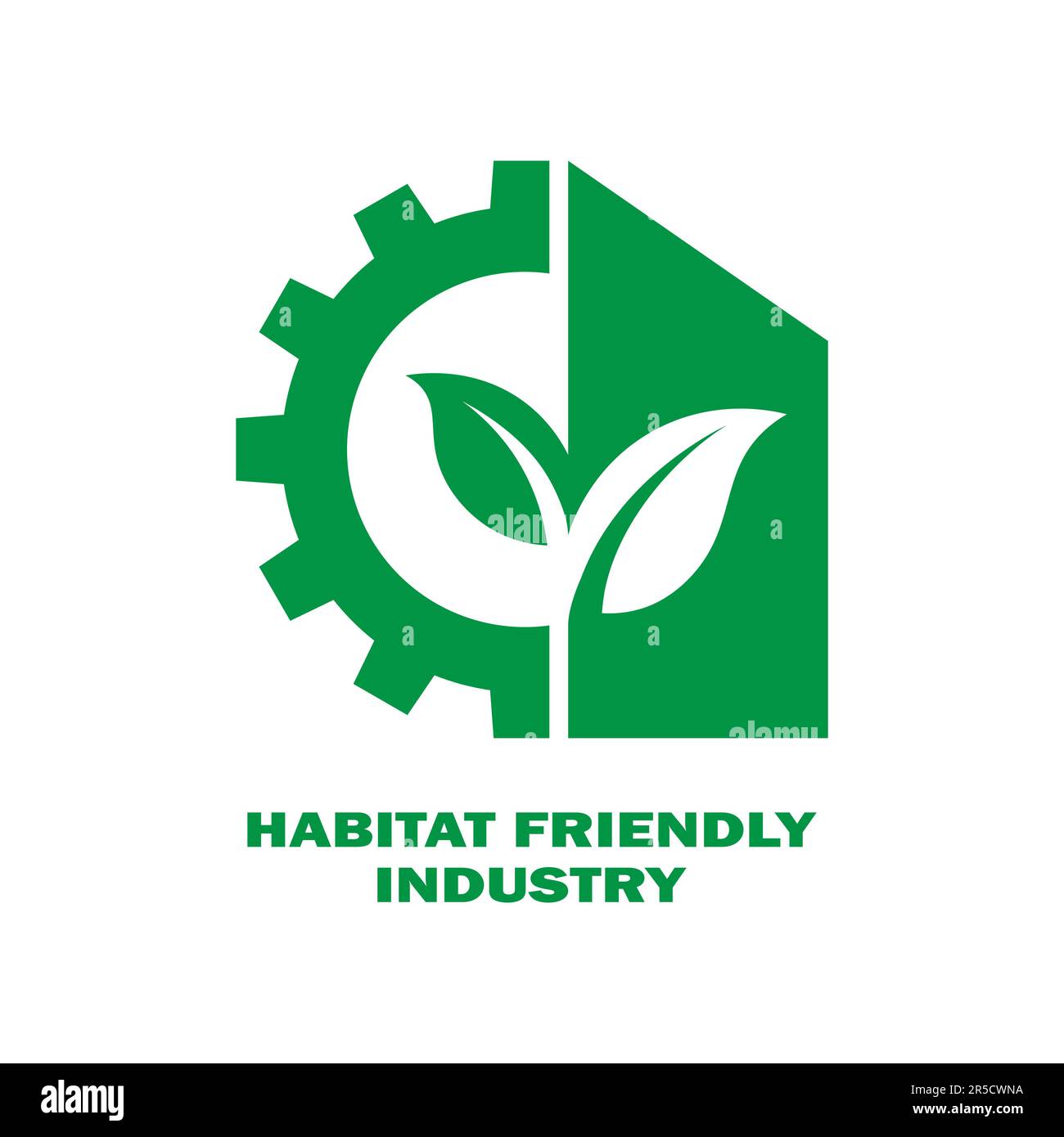 Industrie respectueuse de la nature et de l'habitat. Logo en hauteur, motif abstrait nature. Feuilles vertes et équipement Illustration de Vecteur