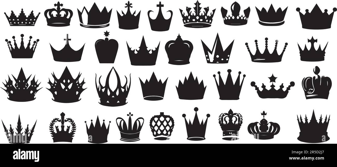 Jeu de badges une couronne. Collection de symboles Black Crown Illustration de Vecteur