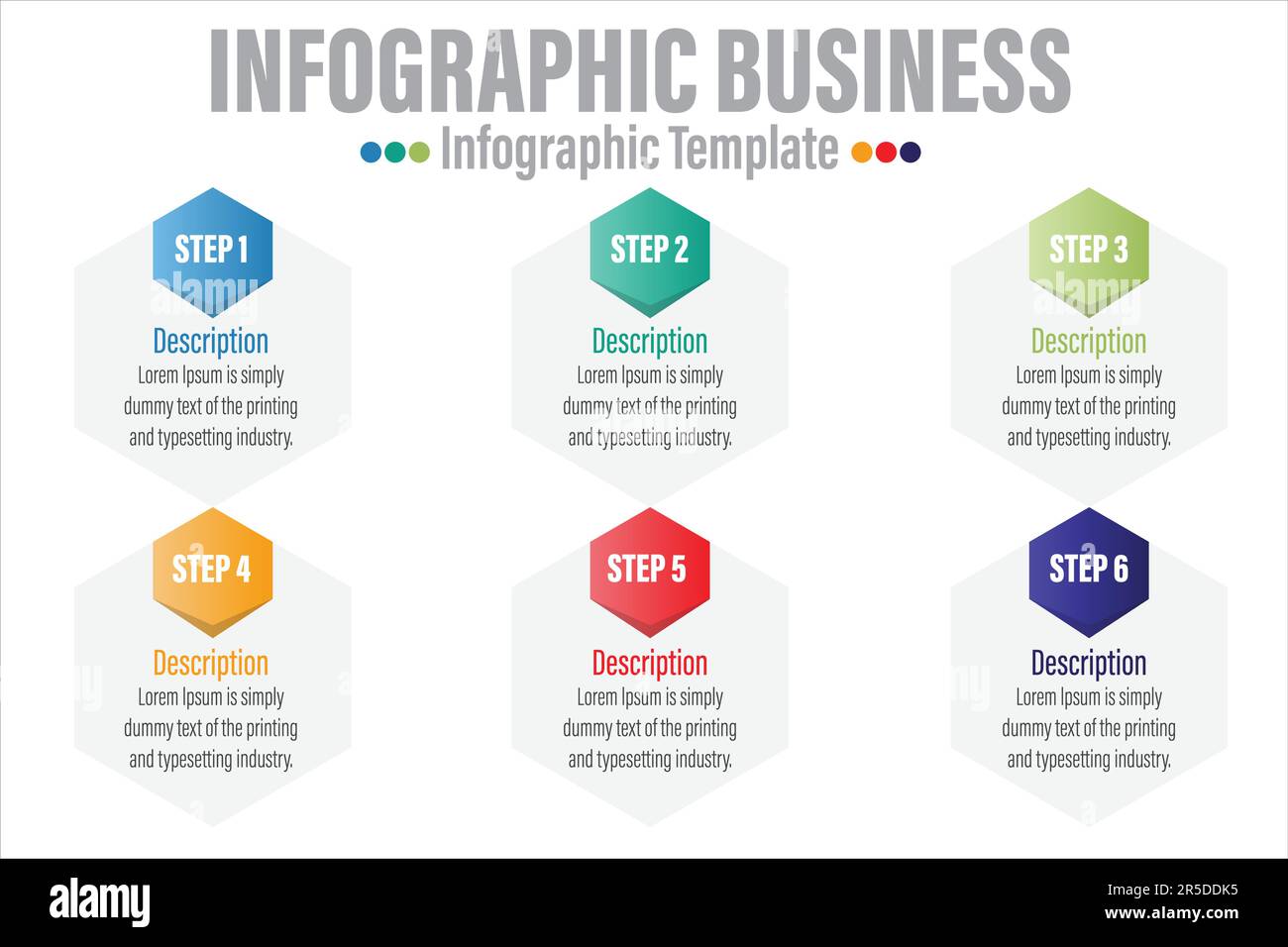 Modèle d'infographie. 6 parcours chronologique en étapes, modèle de conception d'infographies simple et plat. graphique de présentation. Concept commercial avec numéros six 6 optio Illustration de Vecteur