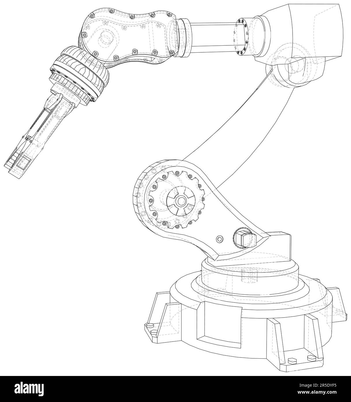 Main du robot. Robot manipulateur industriel. Cadre métallique sur fond blanc Illustration de Vecteur