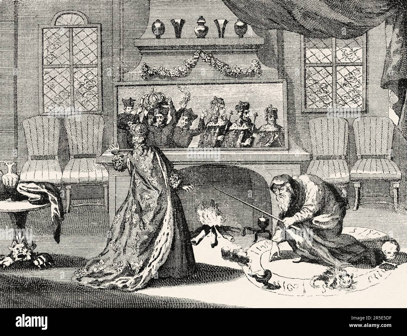 Miroir magique Michel de Nostredame. Miroir magique pour prophétiser le sort des Rois de France à Catherine de Médicis. Ancienne gravure du 19th siècle de la nature 1887 Banque D'Images