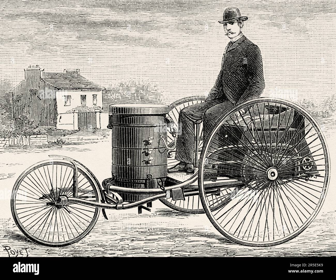 Chariot à vapeur par Montais et l'Heritier. Ancienne gravure du 19th siècle de la nature 1887 Banque D'Images