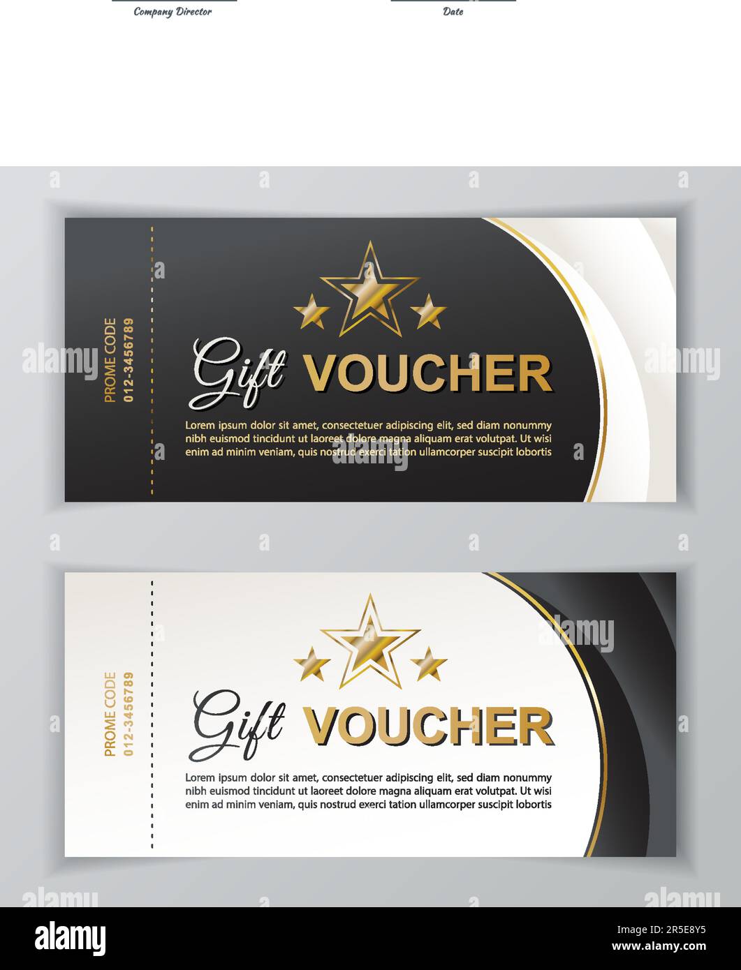 Modèle de bon cadeau Vector. Prospectus universel pour les entreprises. design vectoriel noir blanc de luxe pour les grands magasins, les entreprises. . Illustration de Vecteur