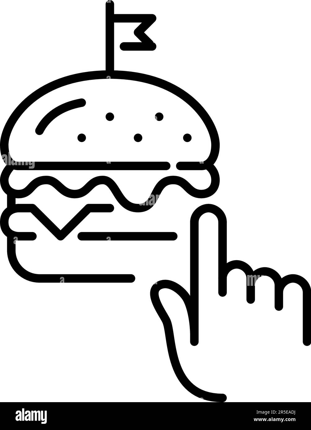 Appuyez sur l'image cheeseburger sur l'écran tactile. Commande de nourriture au restaurant de restauration rapide, service de livraison. Icône modifiable Illustration de Vecteur