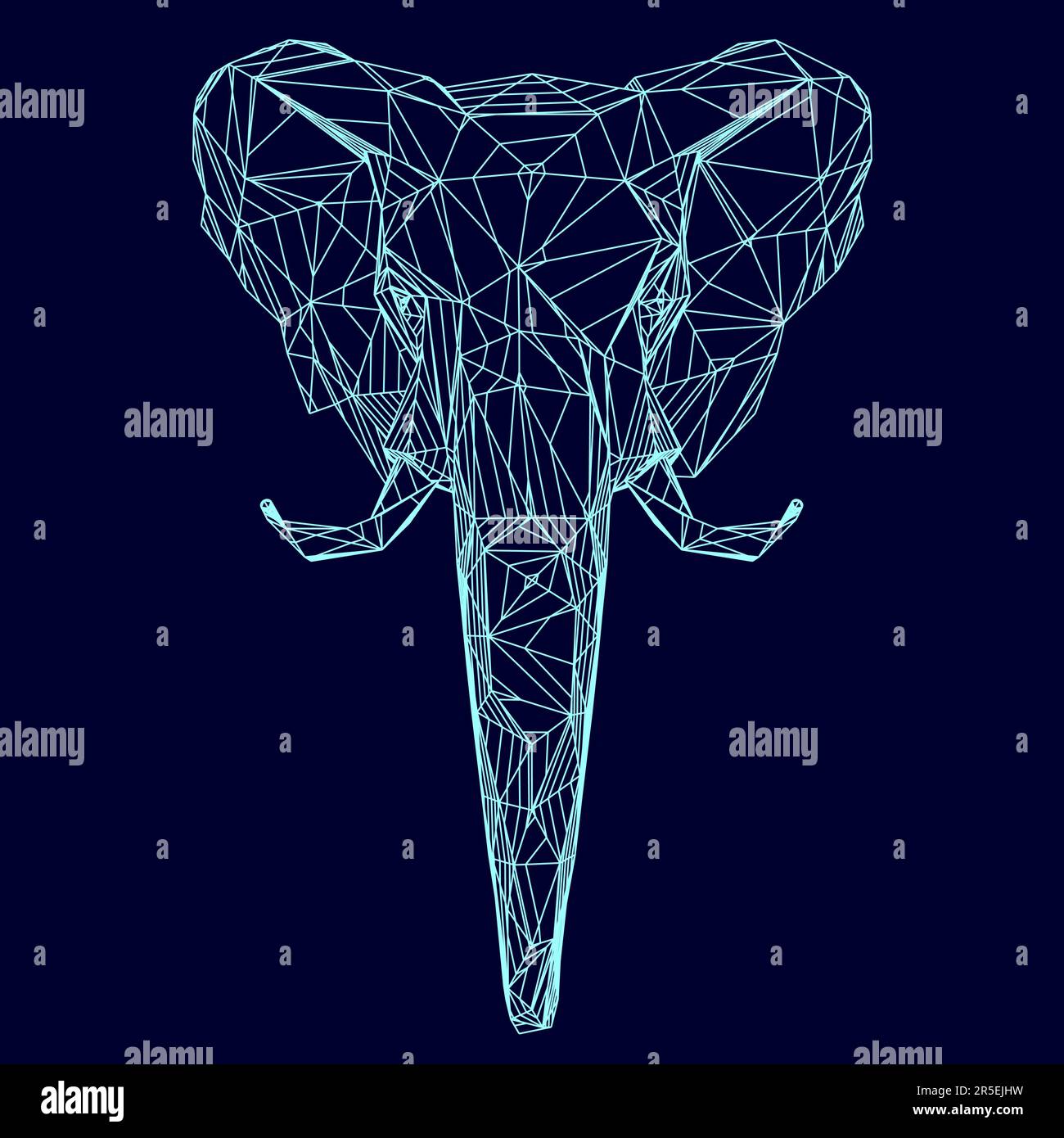 Représentation filaire de la tête d'éléphant à partir de lignes bleues isolées sur fond sombre. Illustration vectorielle. Illustration de Vecteur
