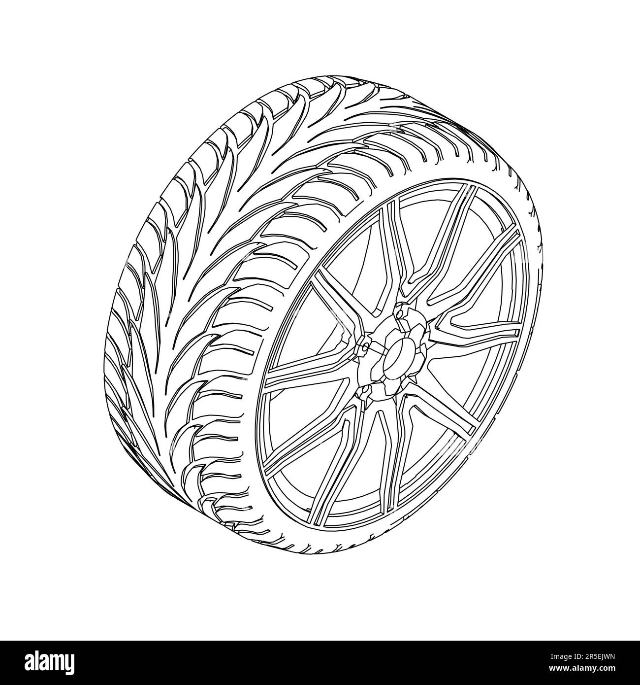 Contour d'une roue d'automobile à partir de lignes noires isolées sur