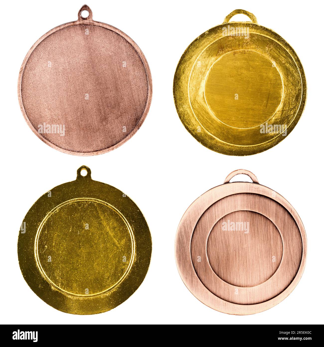 Collection de médailles d'or et de bronze vierges isolées sur fond blanc Banque D'Images