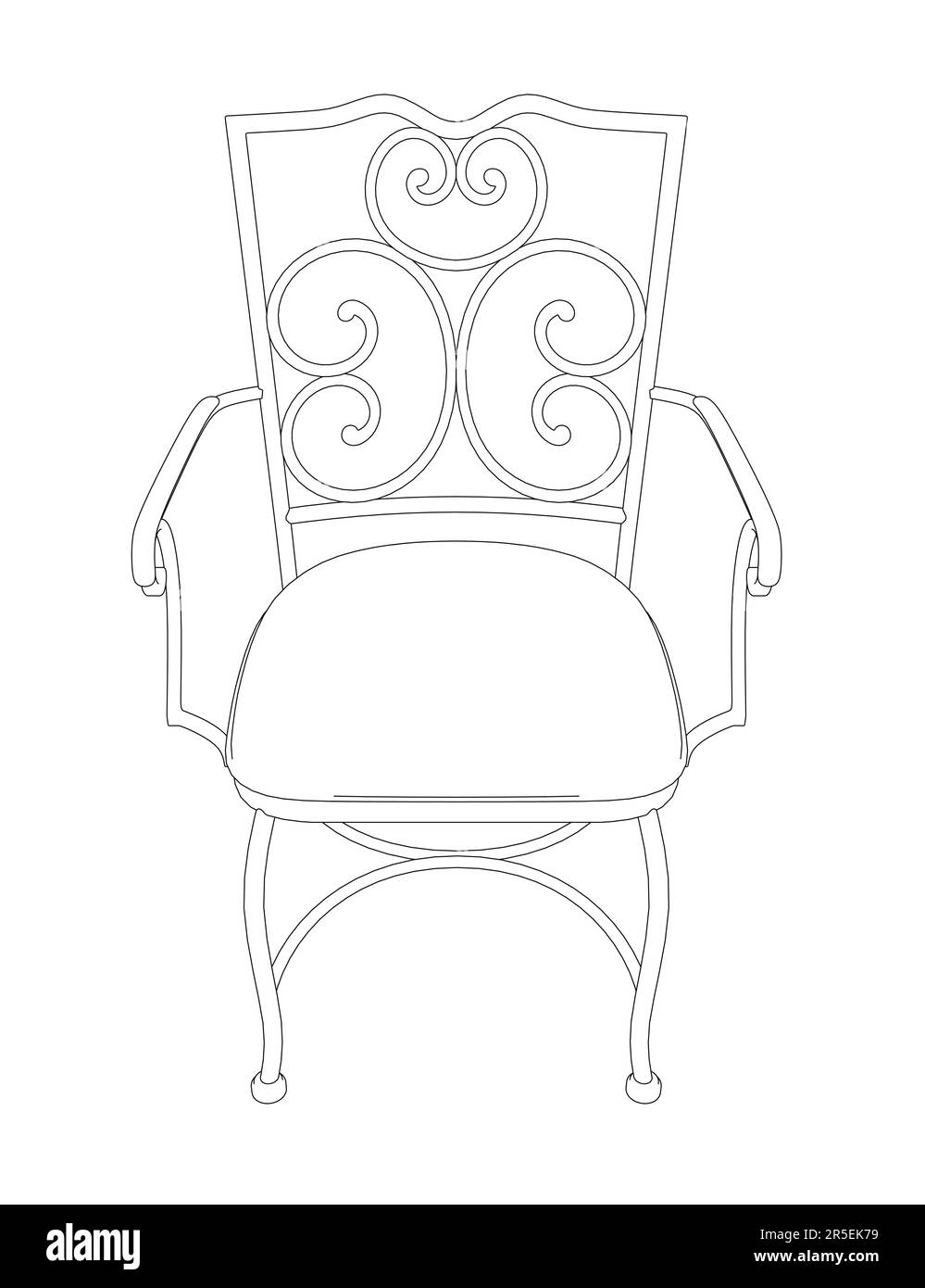 Contour d'une chaise antique décorative à partir de lignes noires isolées sur un fond blanc. Vue avant. 3D. Illustration vectorielle. Illustration de Vecteur