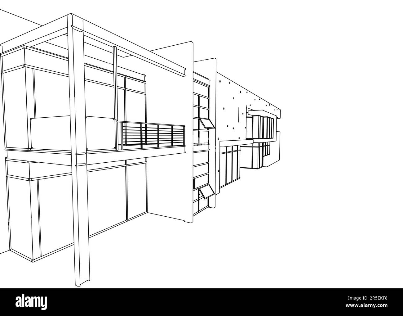 Contour d'un cottage de deux étages de luxe de lignes noires isolées sur un fond blanc. Vue en perspective. 3D. Illustration vectorielle. Illustration de Vecteur