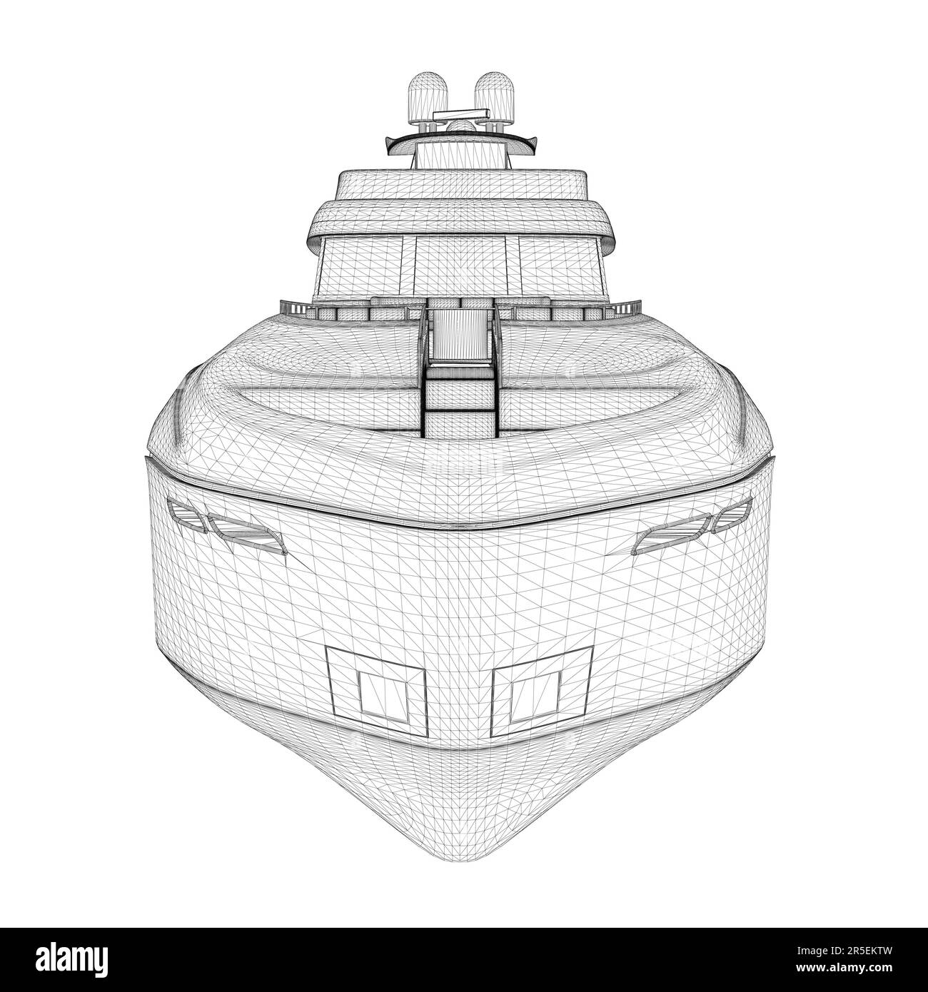 Image filaire d'un grand yacht de luxe à partir de lignes noires isolées sur un fond blanc. Vue avant. 3D. Illustration vectorielle. Illustration de Vecteur