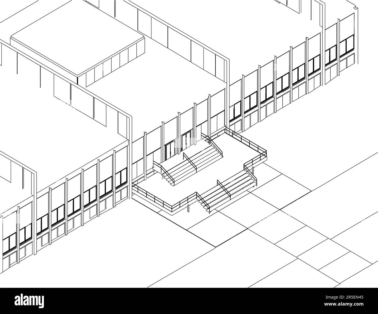 Le contour de l'entrée d'un grand bâtiment à partir de lignes noires isolées sur un fond blanc. Vue isométrique. 3D. illustration vectorielle Illustration de Vecteur