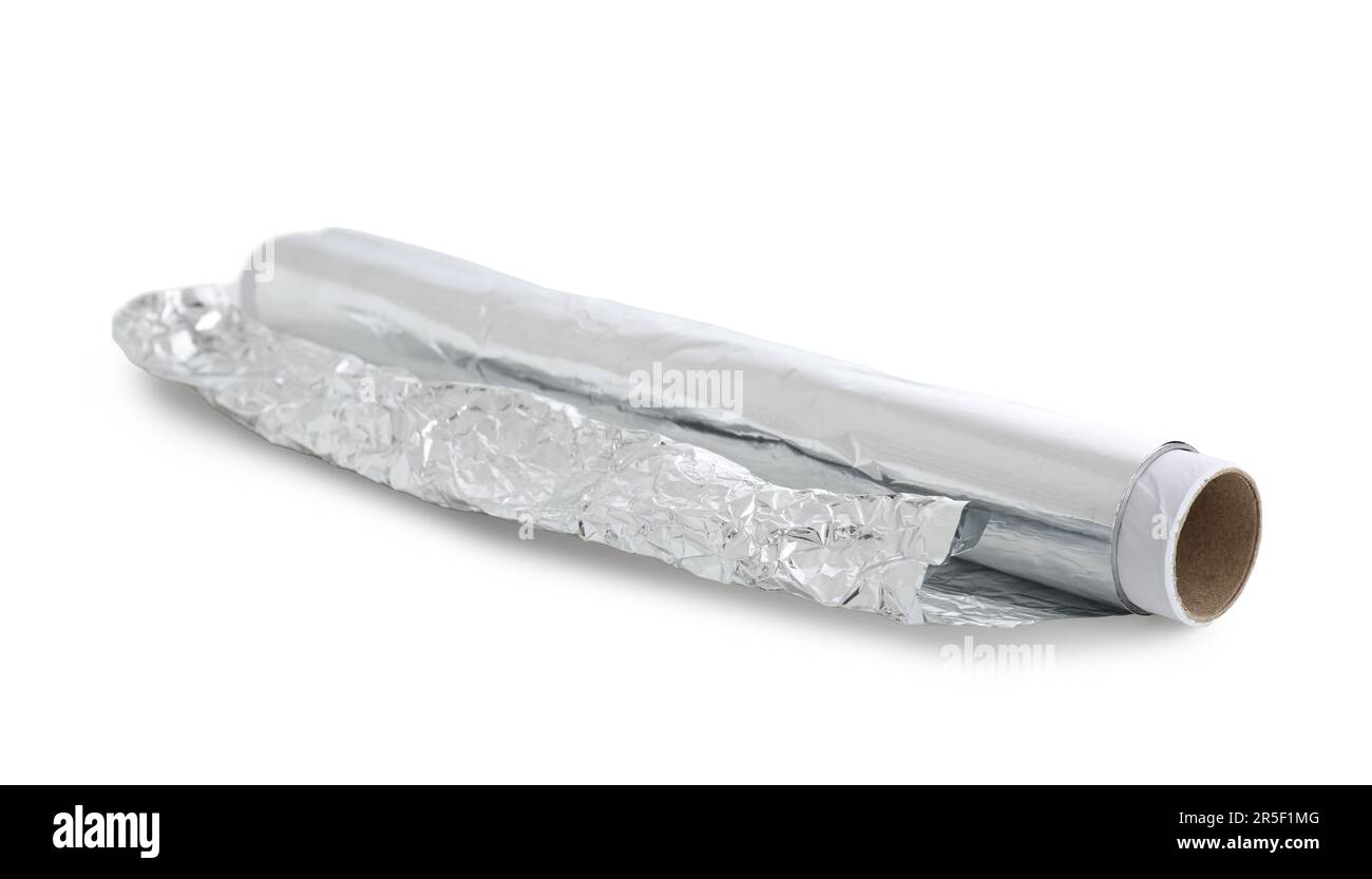 Rouleau de feuille d'aluminium isolé sur fond blanc Banque D'Images