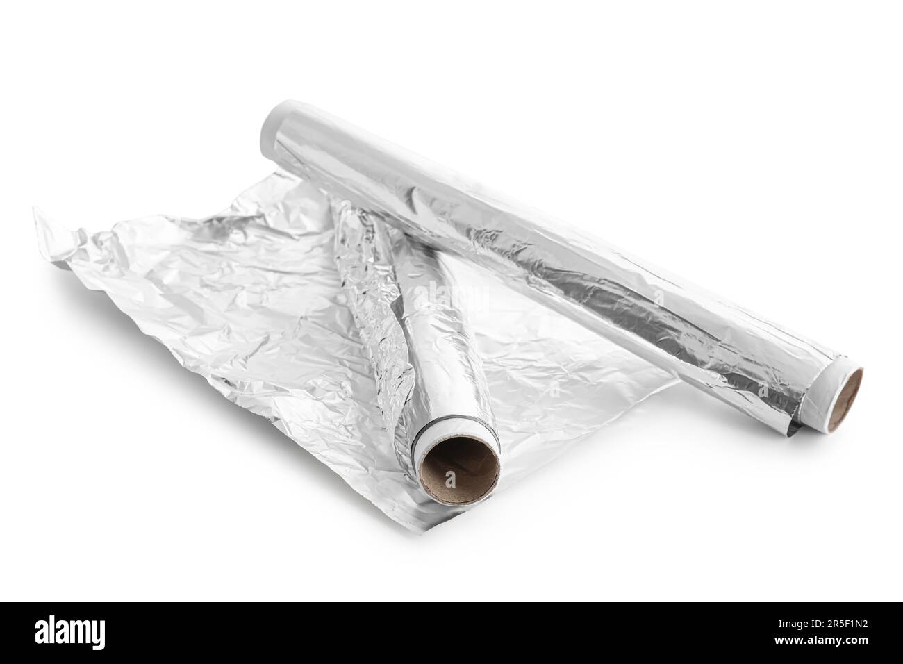 Rouleaux de papier d'aluminium sur fond blanc Banque D'Images