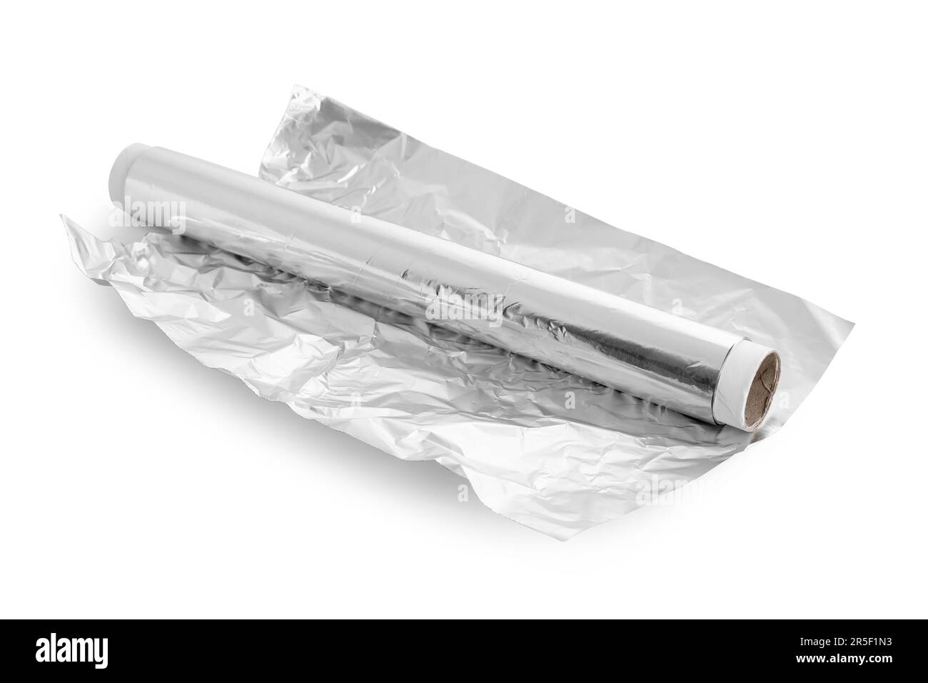 Rouleau de papier d'aluminium sur fond blanc Banque D'Images