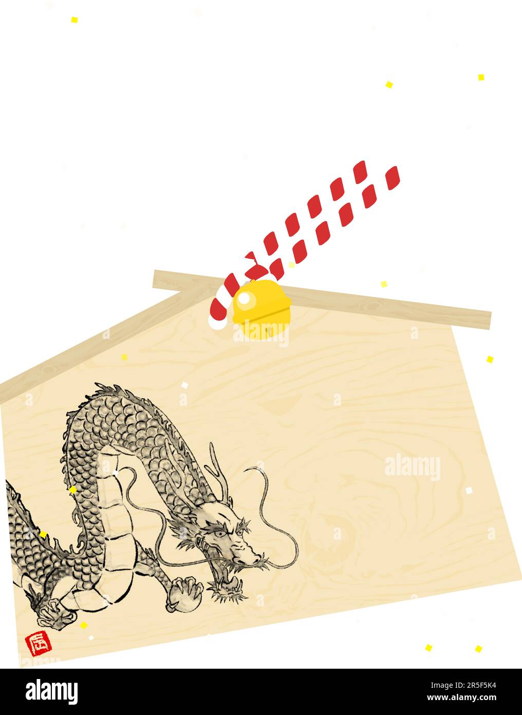 Carte du nouvel an de style japonais pour l'année du Dragon 2024, style peinture à l'encre dragon ema - Traduction: Dragon. Illustration de Vecteur
