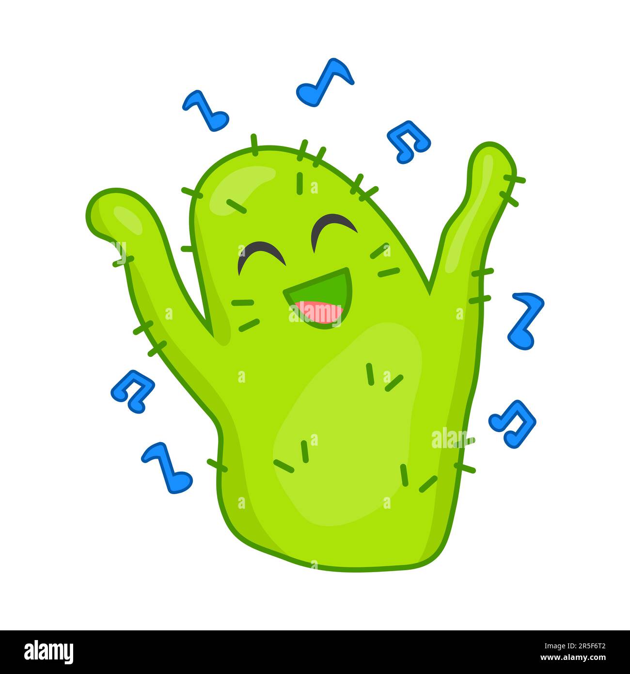 Bonne chanson de chant de personnage de cactus vert Illustration de Vecteur