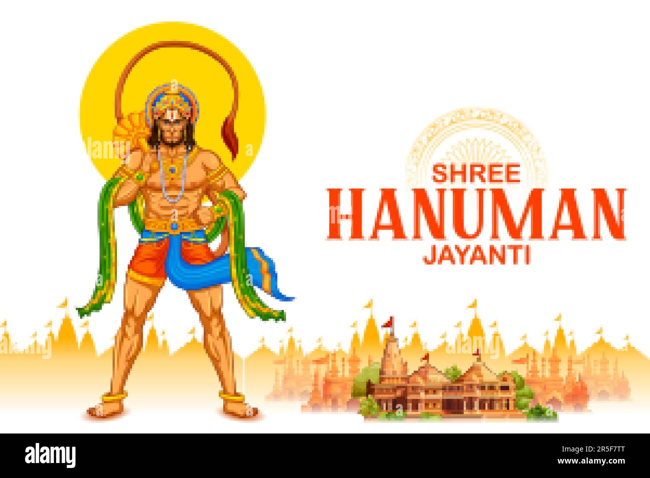 Illustration de Lord Hanuman avec texte hindi signifiant Shree RAM Navami célébration fond pour les fêtes religieuses de l'Inde Illustration de Vecteur