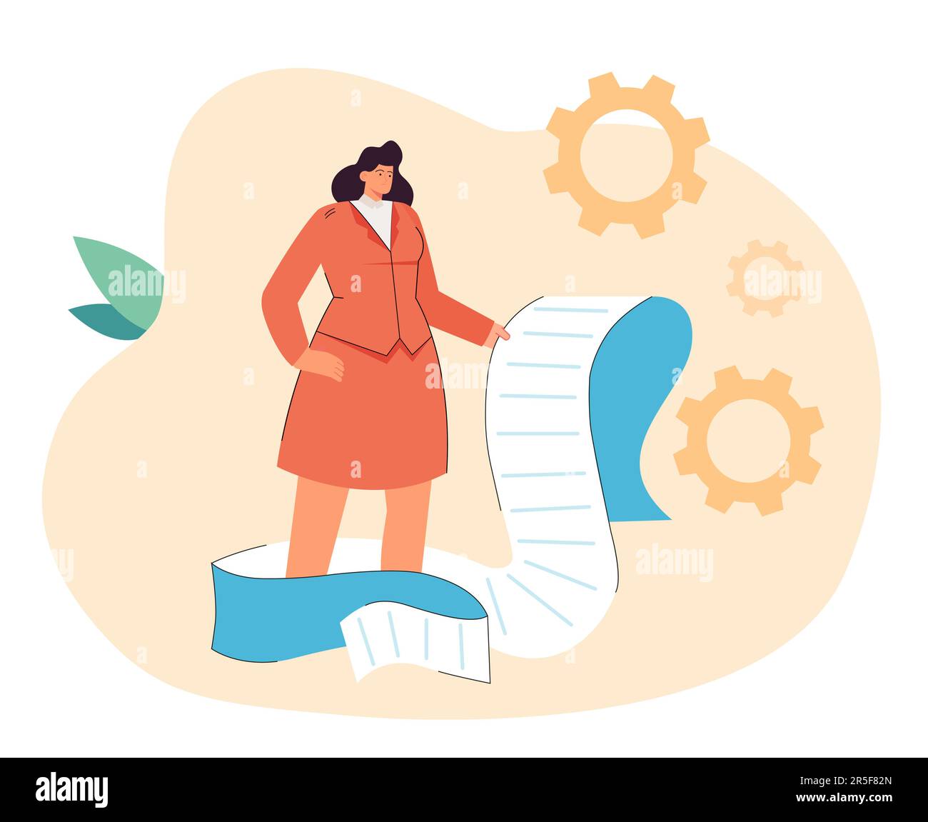 Petite femme en costume faisant la vérification de la grande liste de tâches de papier Illustration de Vecteur