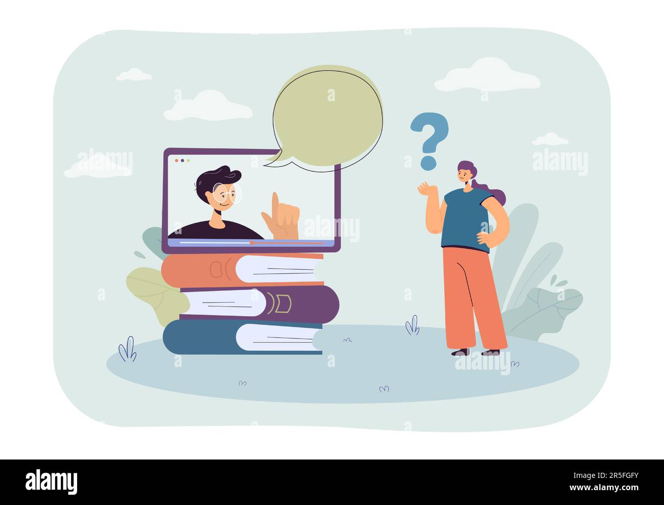 Une étudiante pose une question en ligne Illustration de Vecteur