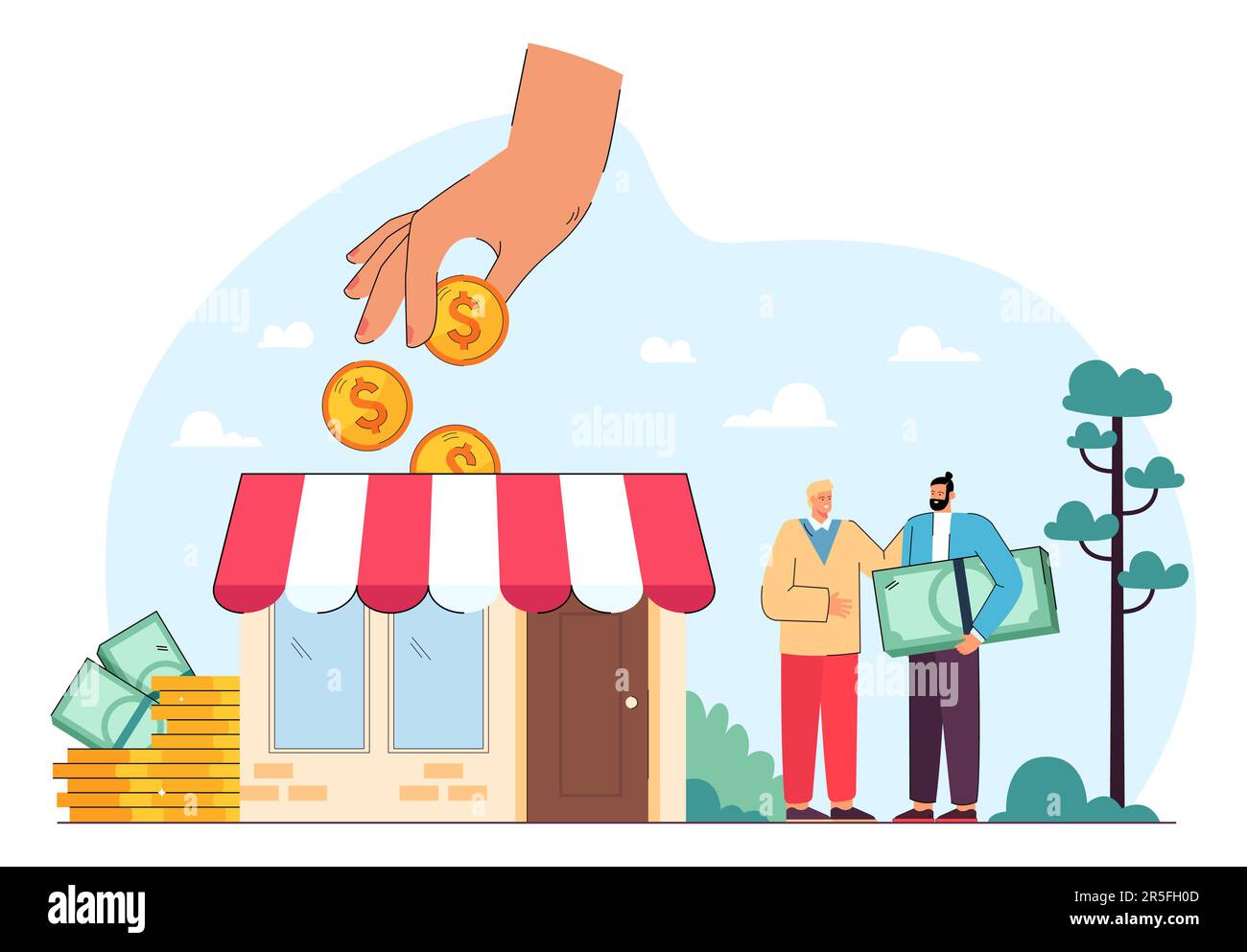 Donner de l'argent aux entrepreneurs et aux commerçants locaux Illustration de Vecteur