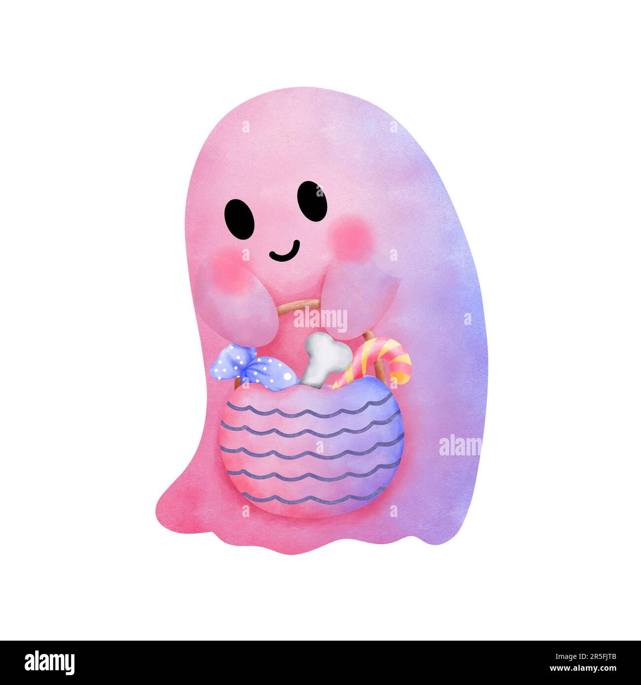 Aquarelle rose bébé fantôme avec panier clipart.Halloween bébé rose fantôme illustration isolée sur fond blanc.Halloween décoration fantôme,Party in Banque D'Images