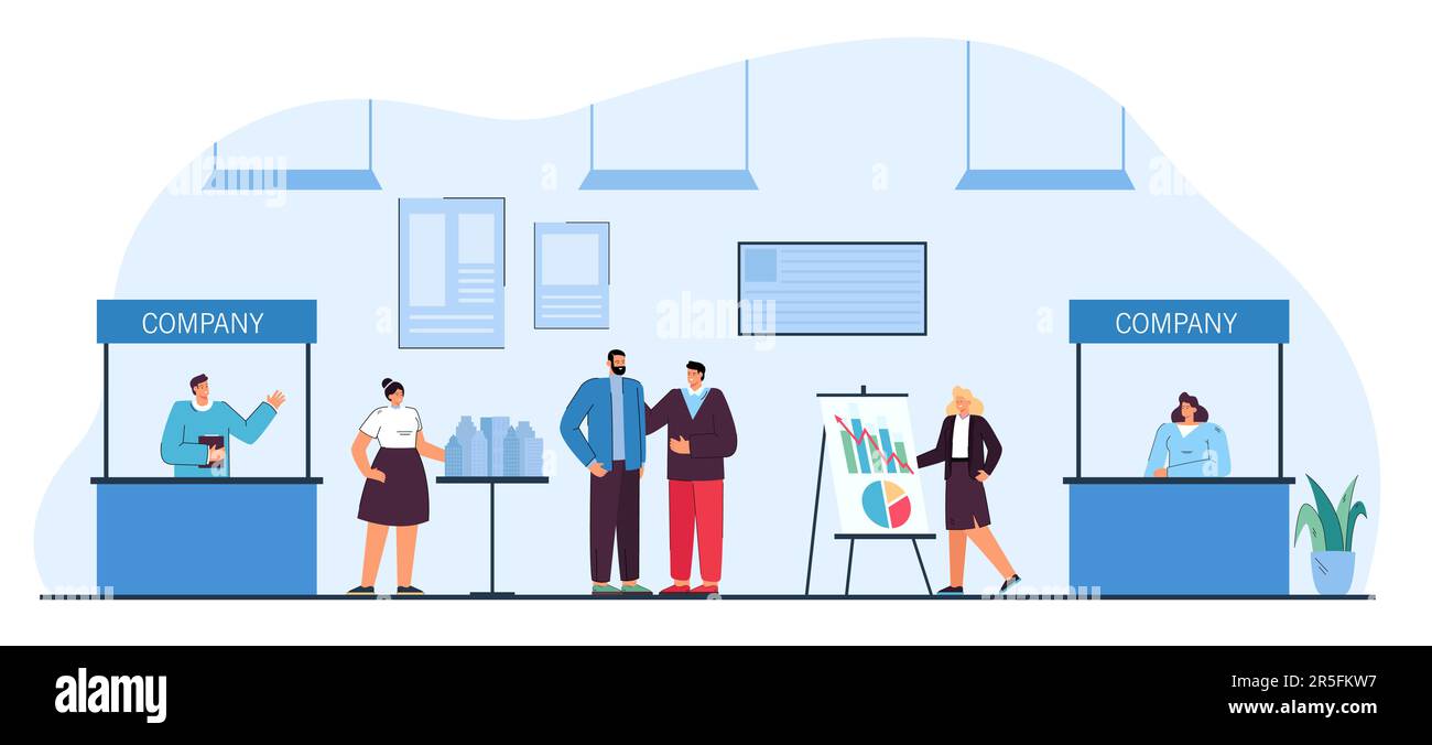 Entreprises présentant des produits lors d'un salon ou d'une exposition Illustration de Vecteur