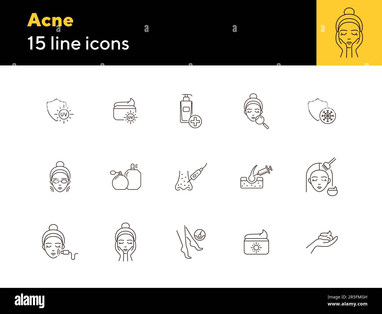 Ensemble d'icônes de ligne d'acné Illustration de Vecteur