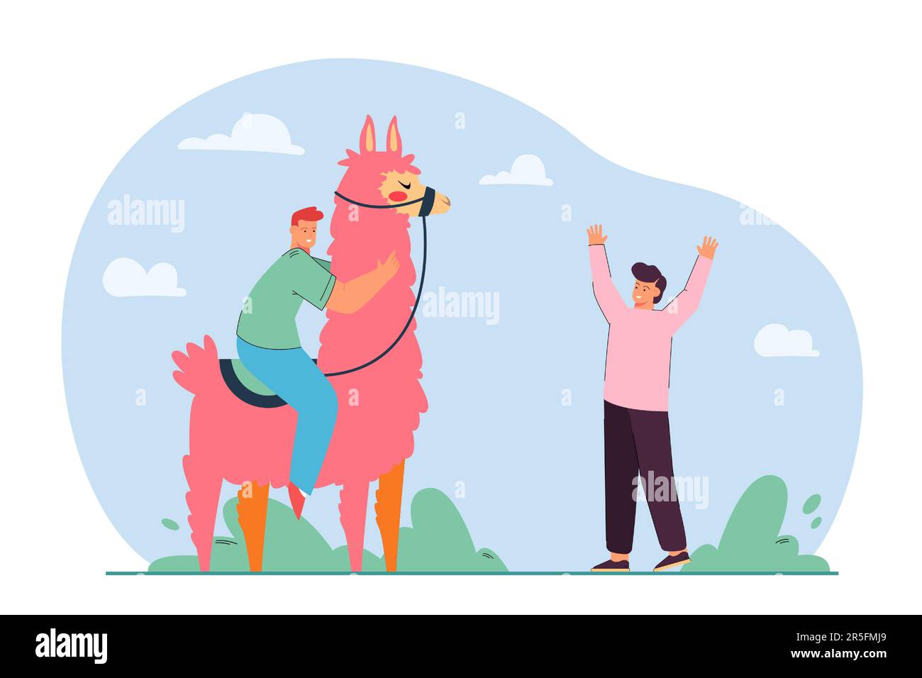 Joyeux pilote à cheval drôle de lama rose Illustration de Vecteur