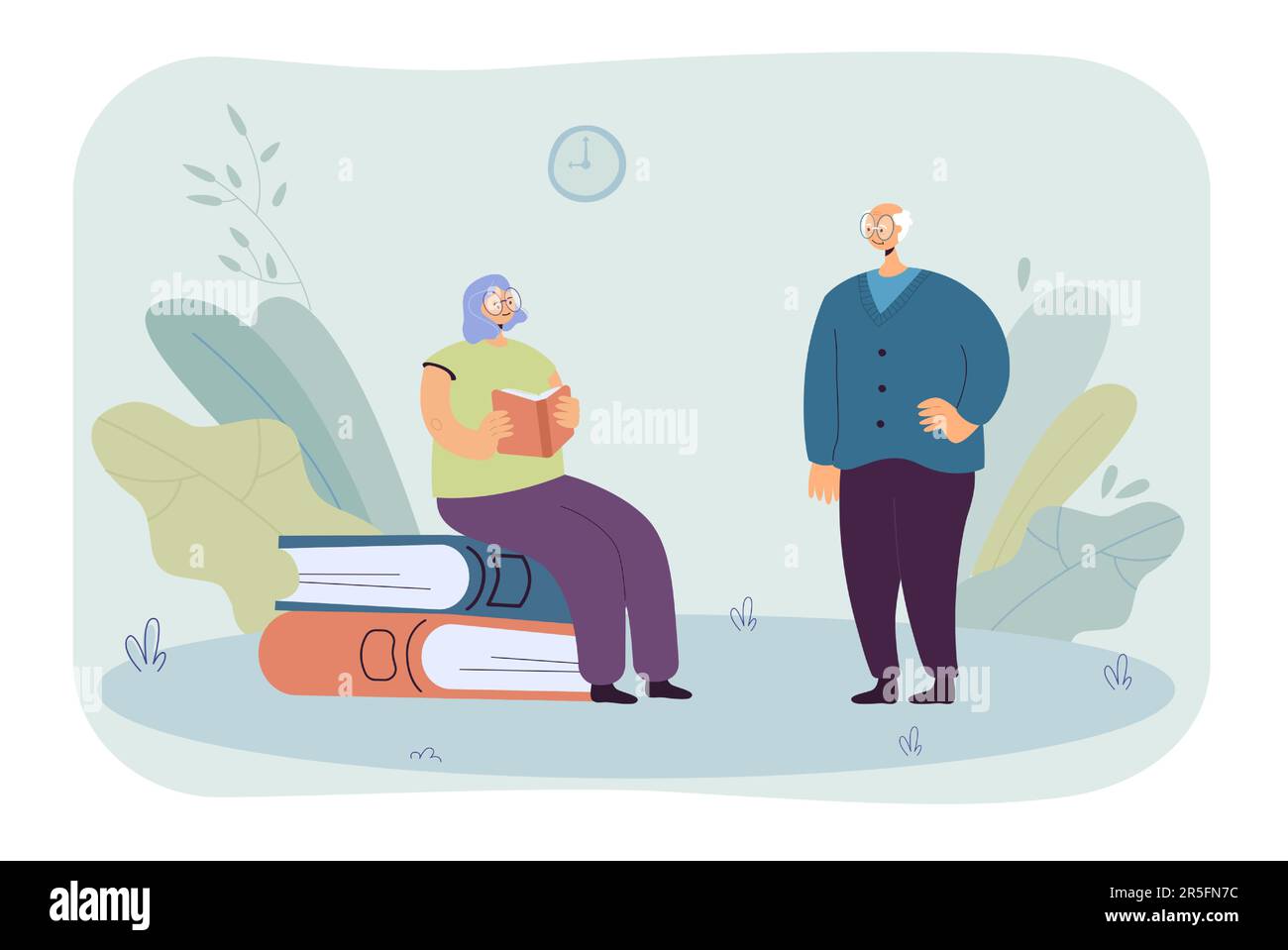 Couple de personnes âgées lisant des livres ou étudiant ensemble Illustration de Vecteur