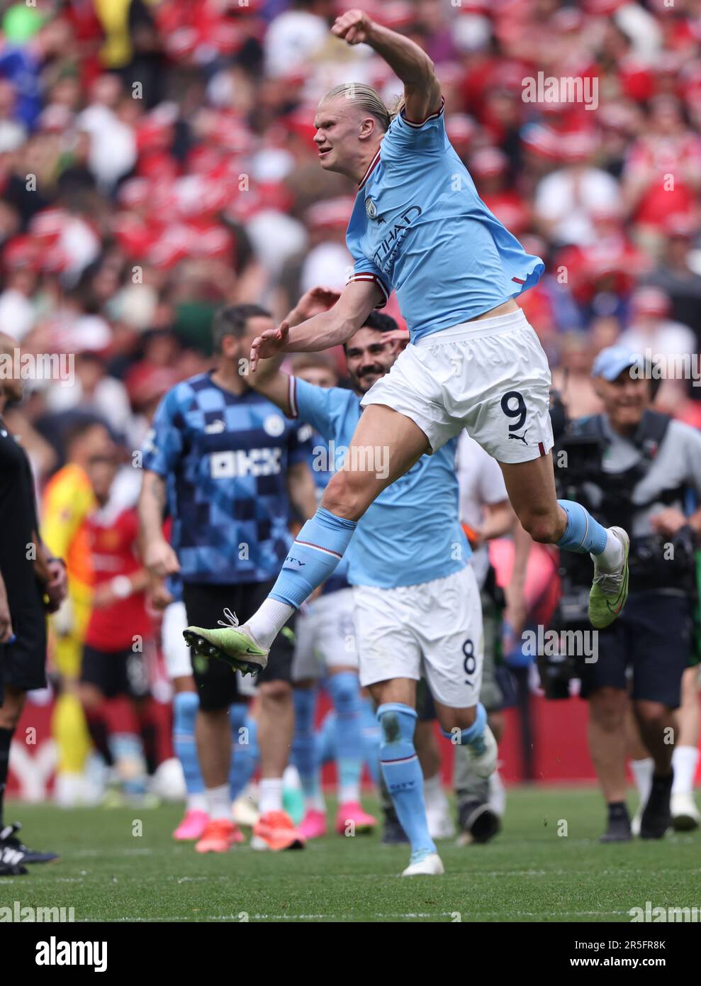 Londres, Royaume-Uni. 03rd juin 2023. Erling Haaland (MC) célèbre la victoire lors du match final de la coupe Emirates FA Manchester City / Manchester United au stade Wembley, Londres, Royaume-Uni, le 3rd juin 2023. Crédit : Paul Marriott/Alay Live News Banque D'Images